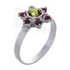 Silver ring with czech garnet and moldavite, rhodium plated - flower                                