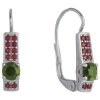 Silver earrings with czech garnet and moldavite, rhodium plated - rectangle                         