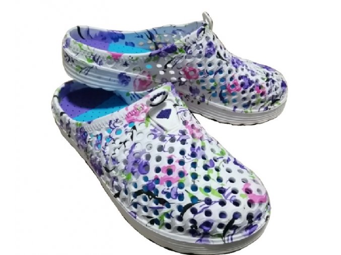 Dámské boty ve stylu crocs s fialovými květinami