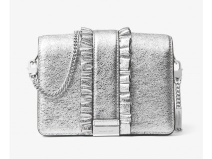 Jade Ruffled Metallic Leather Clutch silver