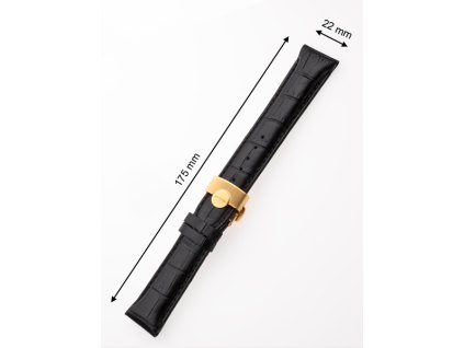 Řemínek na hodinky Perigaum 22 x 175 mm Black Gold Folding Clasp