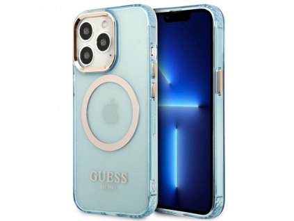 Guess GUHMP13LHTCMB Apple iPhone 13 Pro blue hard case Gold Outline Translucent MagSafe