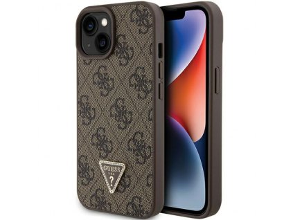 Guess GUHCP15SP4TDPW Apple iPhone 15 hardcase Leather 4G Triangle Strass brown