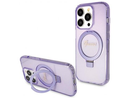 Guess GUHMP15LHRSGSU Apple iPhone 15 Pro hardcase Ring Stand Script Glitter MagSafe purple