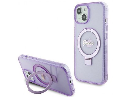 Guess GUHMP15SHRSGSU Apple iPhone 15 hardcase Ring Stand Script Glitter MagSafe purple