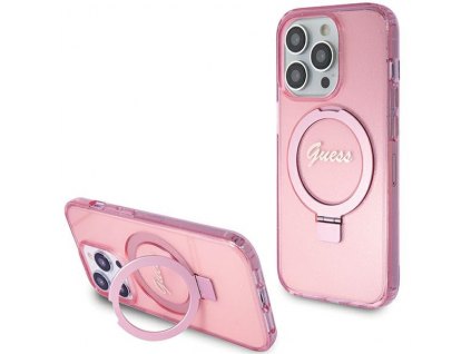 Guess GUHMP15XHRSGSP Apple iPhone 15 Pro Max hardcase Ring Stand Script Glitter MagSafe pink