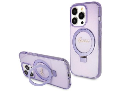 Guess GUHMP14XHRSGSU Apple iPhone 14 Pro Max hardcase Ring Stand Script Glitter MagSafe purple