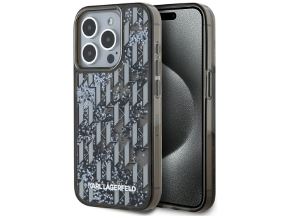 Karl Lagerfeld Liquide Glitter Monogram Gradient  Apple iPhone 15 Pro black