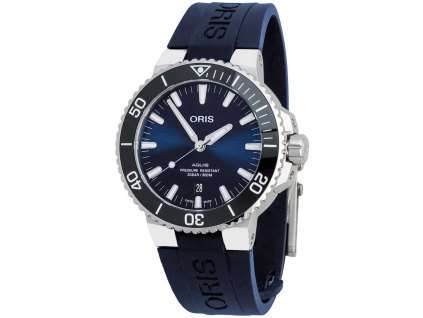 oris aquis date 01 733 7730 4135 07 4 24 65eb bue dial blue strap frontside