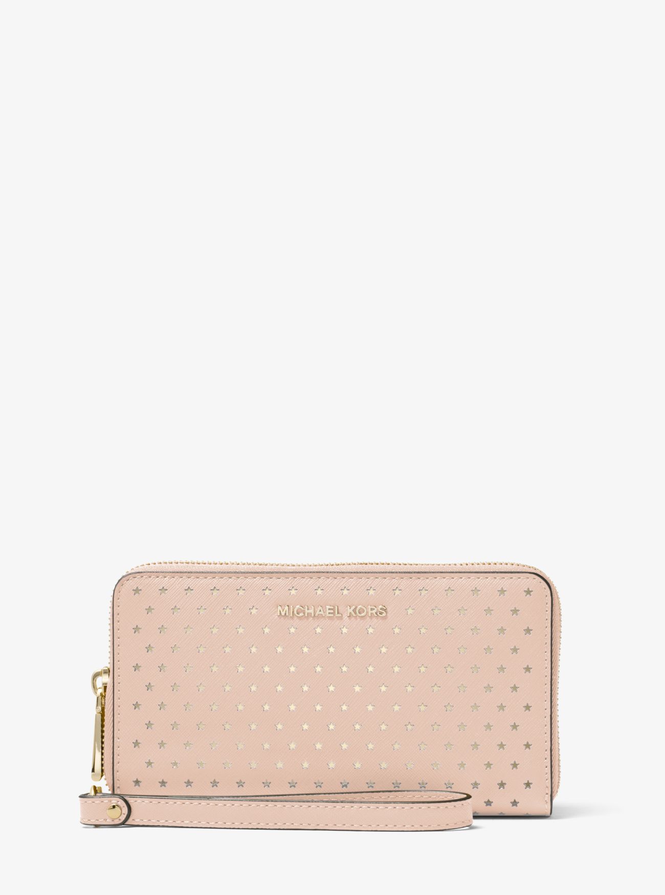 MICHAEL KORS Jet Set Perforated Leather Smartphone Wristlet Pink