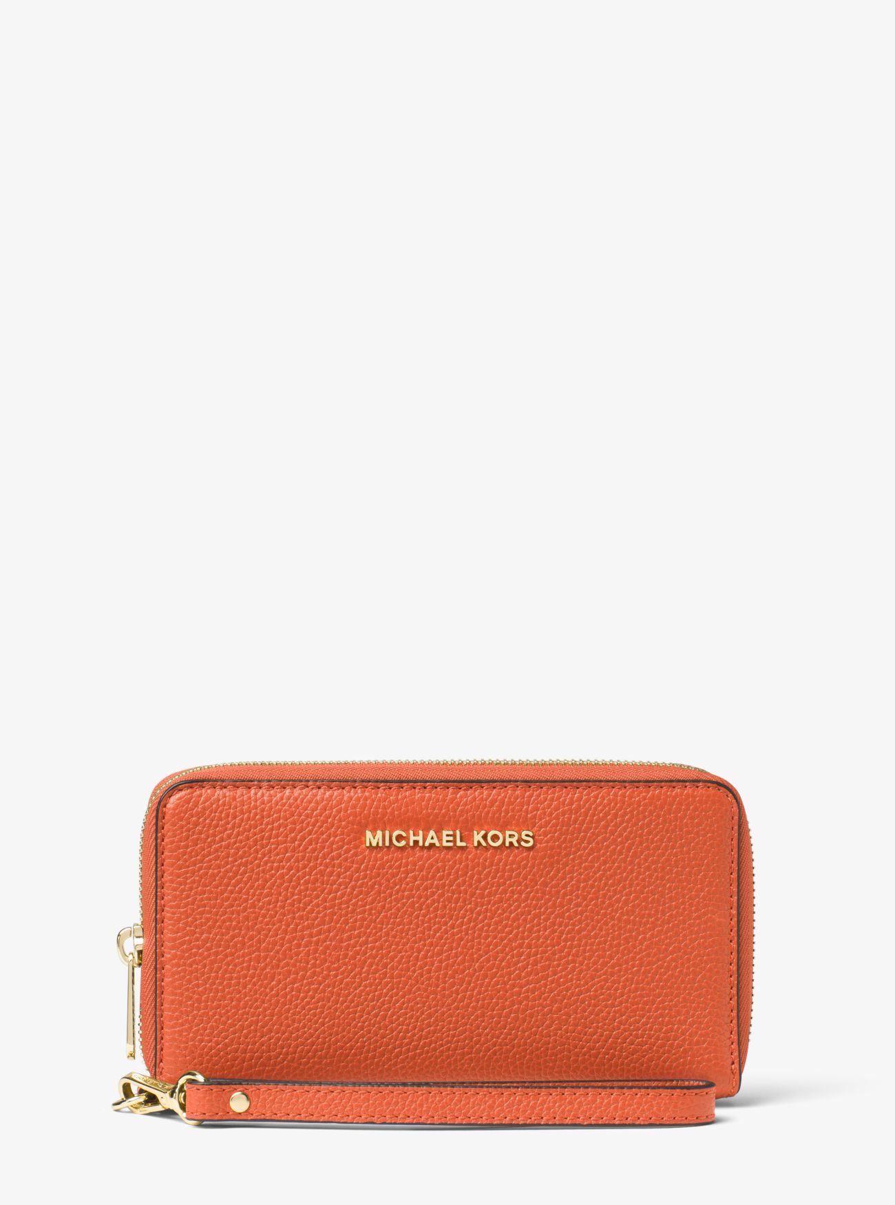 MICHAEL KORS Mercer Large Leather Smartphone Wristlet oranžová