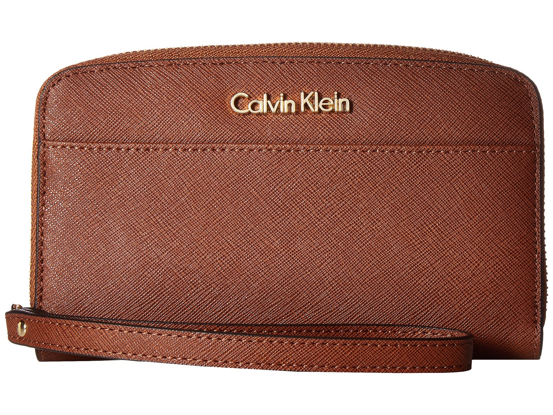 Peněženka Calvin Klein Saffiano Wallet Strap hnědá