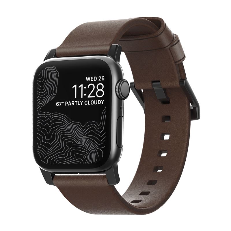 Nomad Leat. Strap Brown,black- Apple Watch Ultra 2/1 (49mm)9/8/7 (45mm)/6/SE/5/4 (44mm)/3/2/1 (42mm)