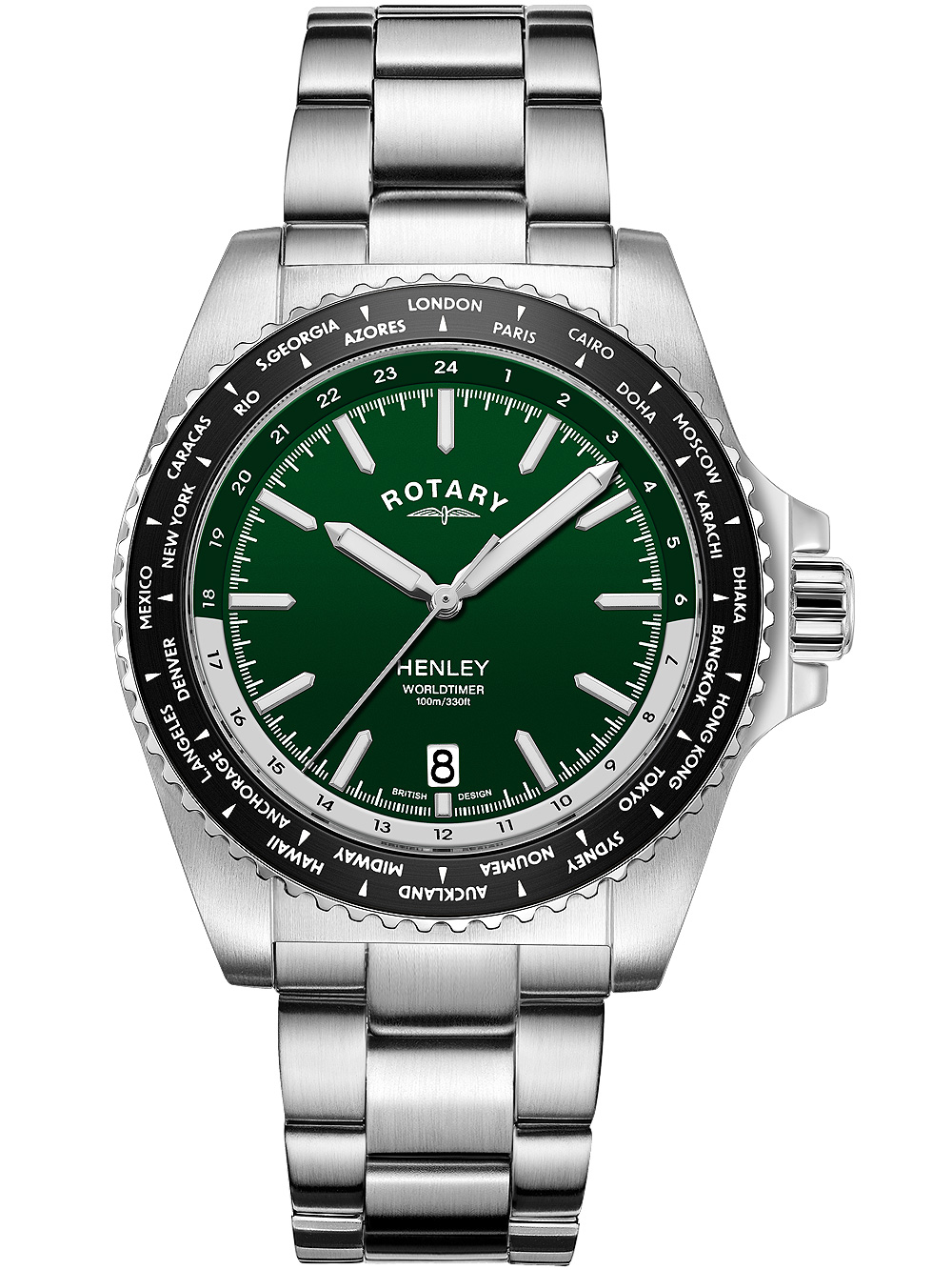 Pánské hodinky Rotary GB05370/78 Henley World Timer Mens Watch 41mm 10ATM