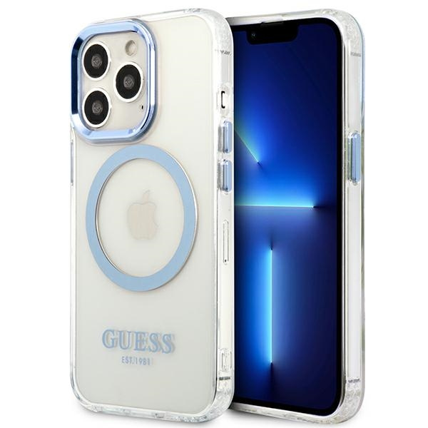 Guess GUHMP13LHTRMB Apple iPhone 13 Pro blue hard case Metal Outline Magsafe
