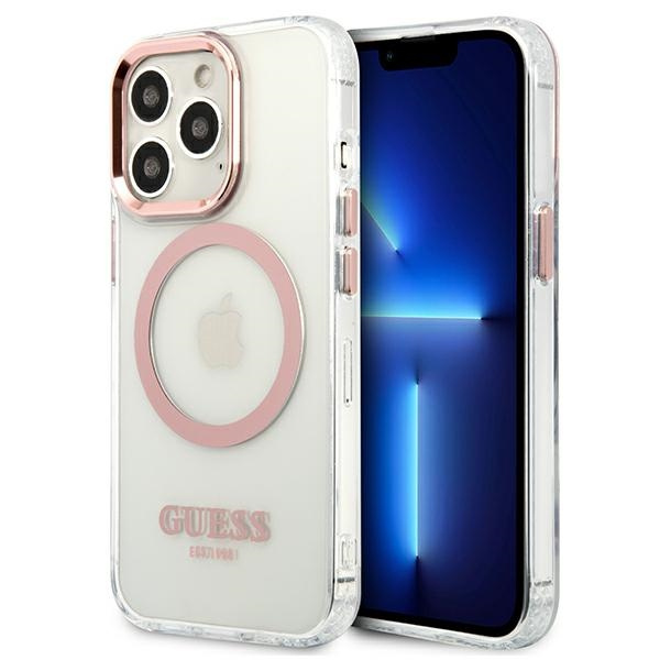 Guess GUHMP13LHTRMP Apple iPhone 13 Pro pink hard case Metal Outline Magsafe