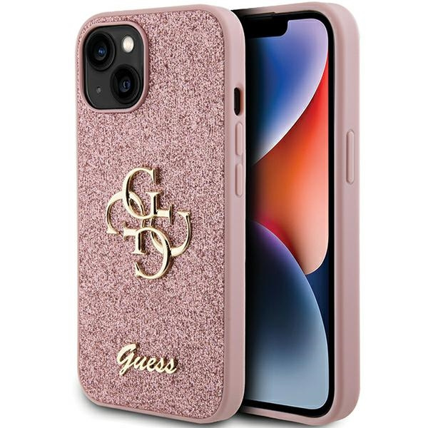 Guess GUHCP15SHG4SGP Apple iPhone 15 hardcase Glitter Script Big 4G pink