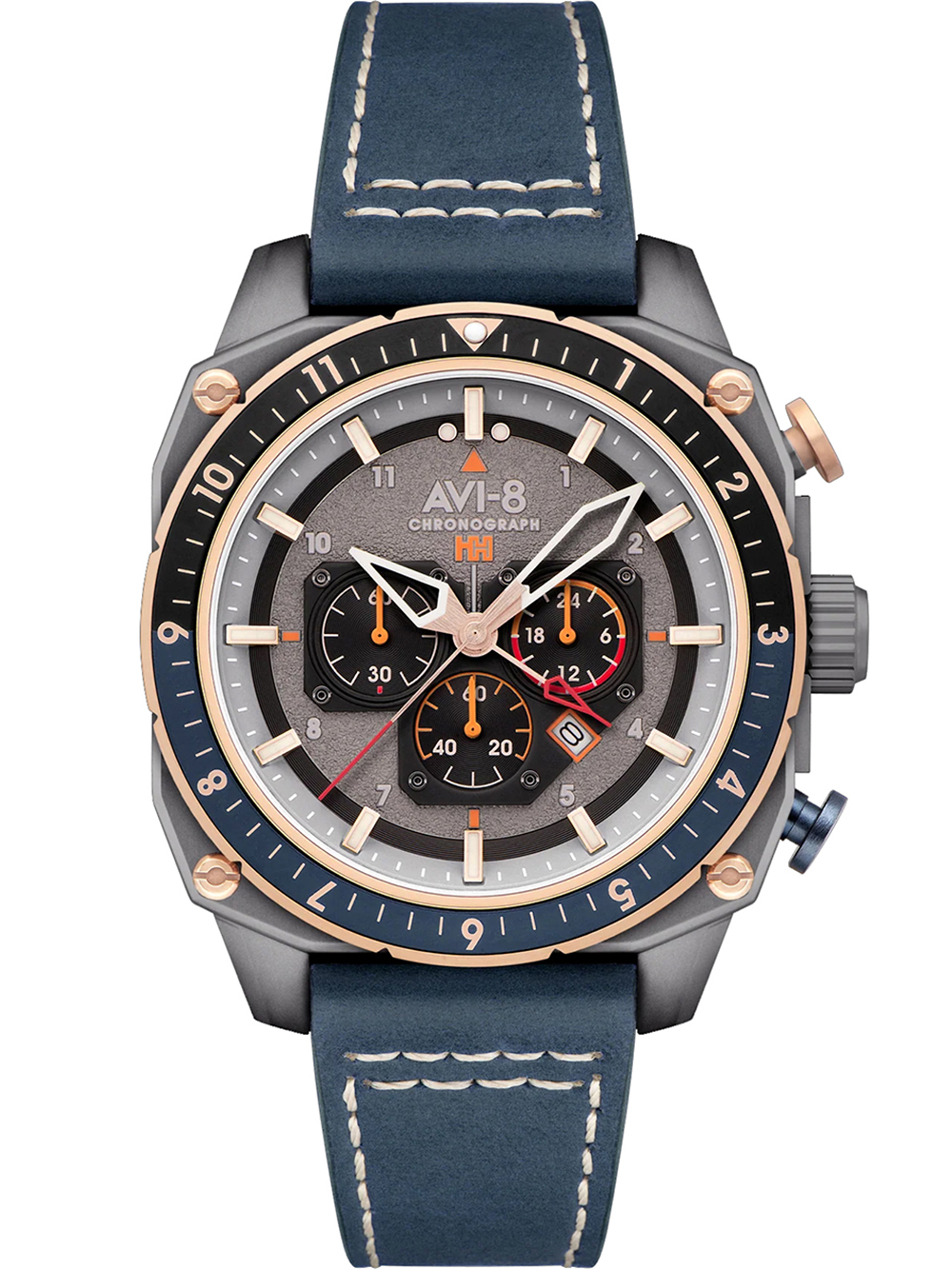 Pánské hodinky AVI-8 AV-4100-07 Herrenuhr Hawker Hunter Dual Time Chronograph 43mm 5ATM