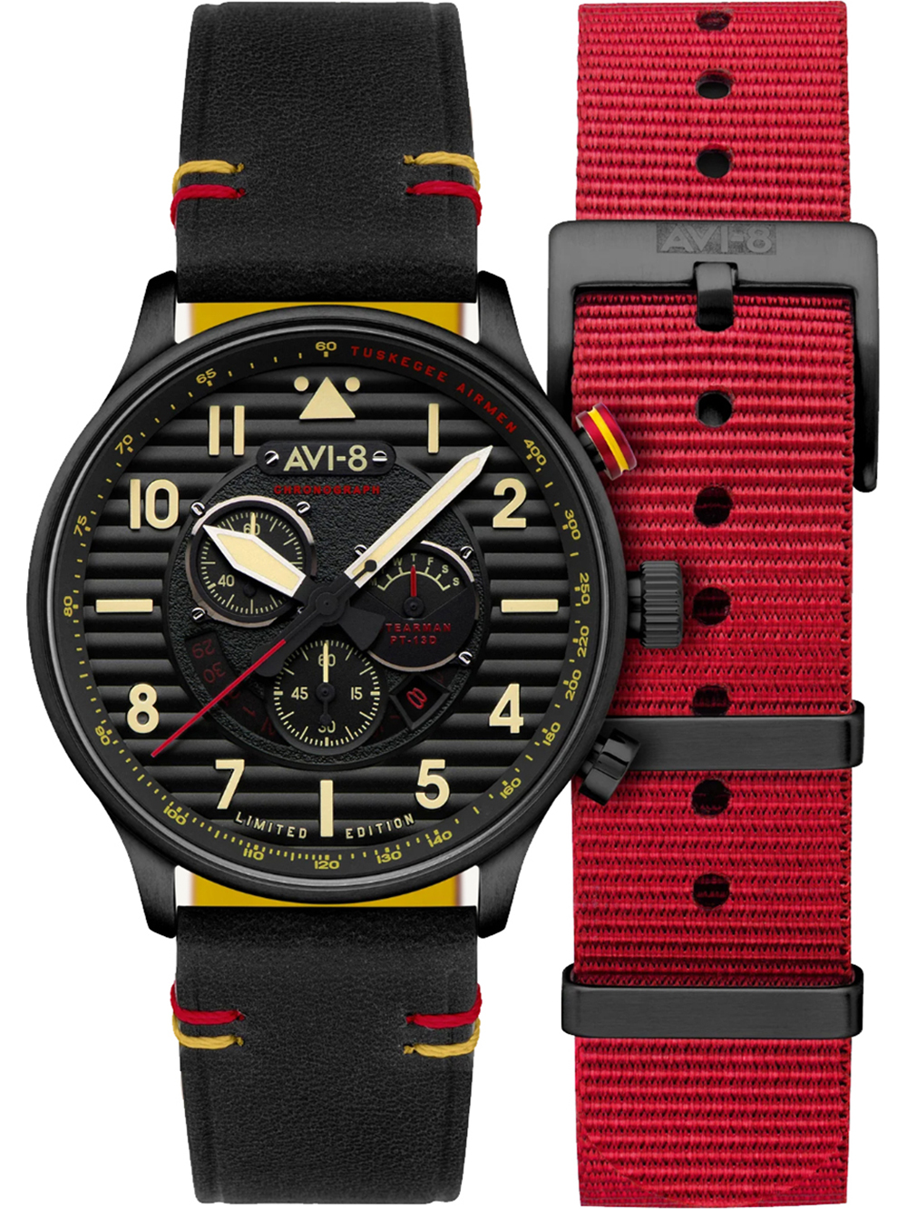 Pánské hodinky AVI-8 AV-4109-01 Mens Watch Flyboy Spirit of Tuskegee Limited Chrono 44mm 5ATM