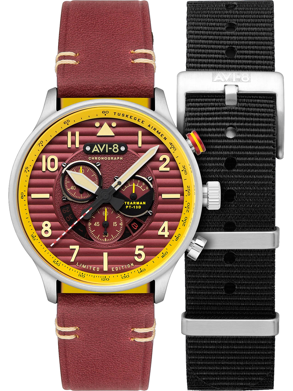 Pánské hodinky AVI-8 AV-4109-02 Mens Watch Flyboy Spirit of Tuskegee Limited Chrono 44mm 5ATM