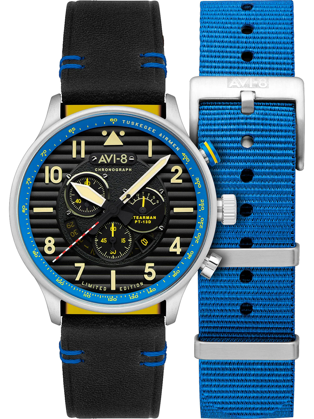 Pánské hodinky AVI-8 AV-4109-03 Mens Watch Flyboy Spirit of Tuskegee Limited Chrono 44mm 5ATM