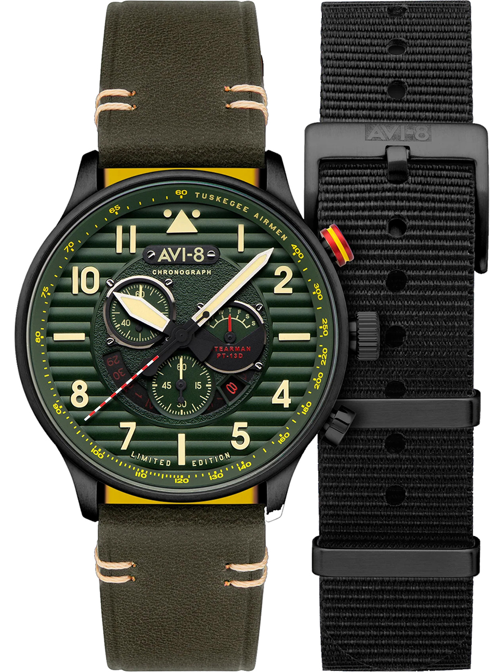 Pánské hodinky AVI-8 AV-4109-04 Mens Watch Flyboy Spirit of Tuskegee Limited Chrono 44mm 5ATM