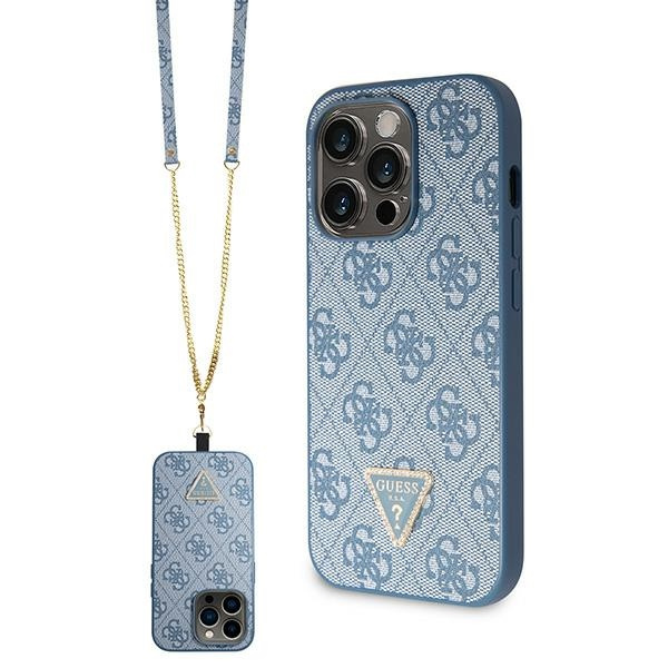 Guess GUHCP15LP4TDSCPB Apple iPhone 15 Pro hardcase Crossbody 4G Metal Logo blue