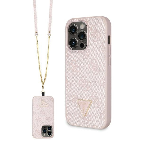 Guess GUHCP15LP4TDSCPP Apple iPhone 15 Pro hardcase Crossbody 4G Metal Logo pink