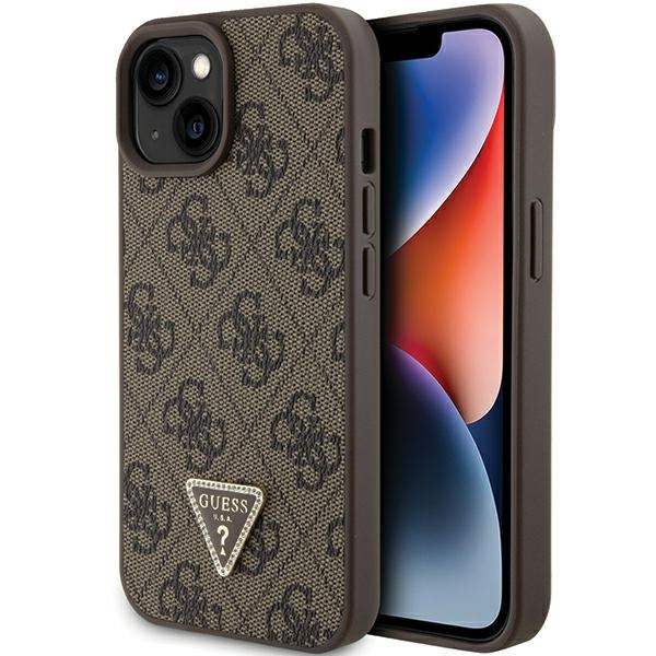 Guess GUHCP15SP4TDPW Apple iPhone 15 hardcase Leather 4G Triangle Strass brown