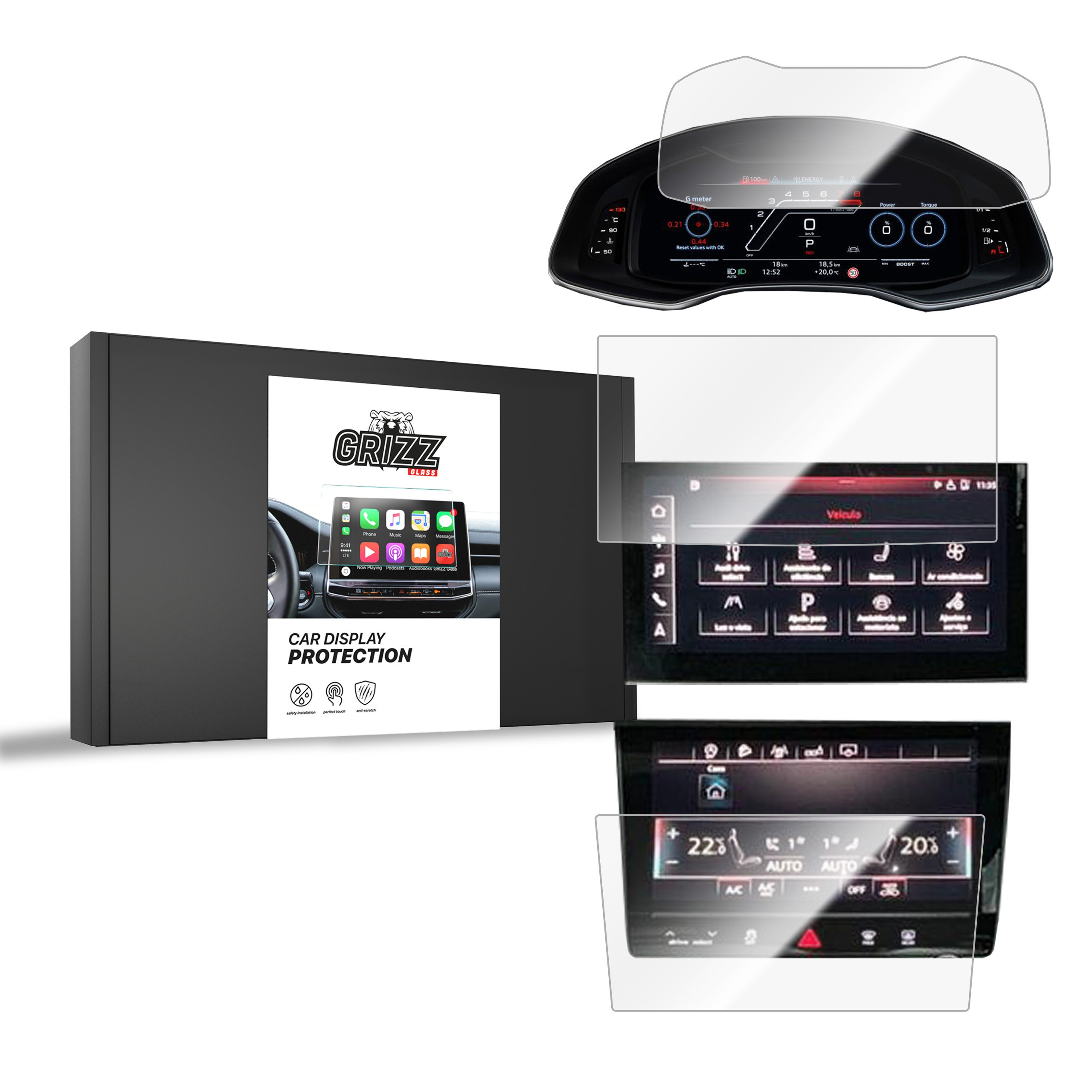 Ceramic GrizzGlass CarDisplay Protection Audi Q7 Virtual 2019 [3 PACK]