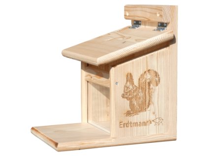 Krmítko pro veverky  z modřínového dřeva se zvedací stříškou