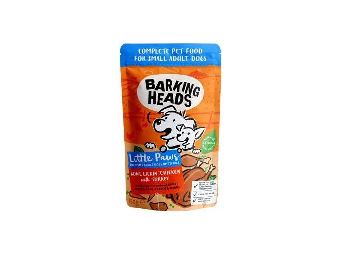 BARKING HEADS Litt.Paws Lickin Chick+Tur kapsička 150g