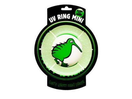 Hračka pes GLOW RING MINI plov.a létající z TPR Kiwi