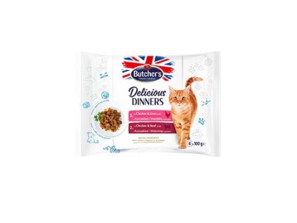 Butcher's Cat Delic.Dinners kuř+ját/kuř+hov kaps4x100g