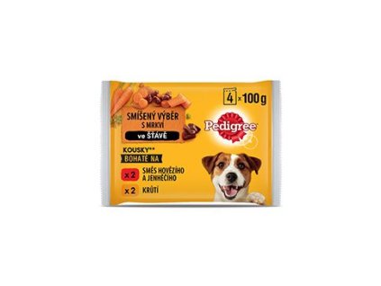 Pedigree kapsa Adult mas.výběr s mrkví ve šťávě 4x100g