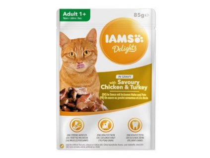 Iams Cat Adult kuře a krůta v omáčce kapsa 85g