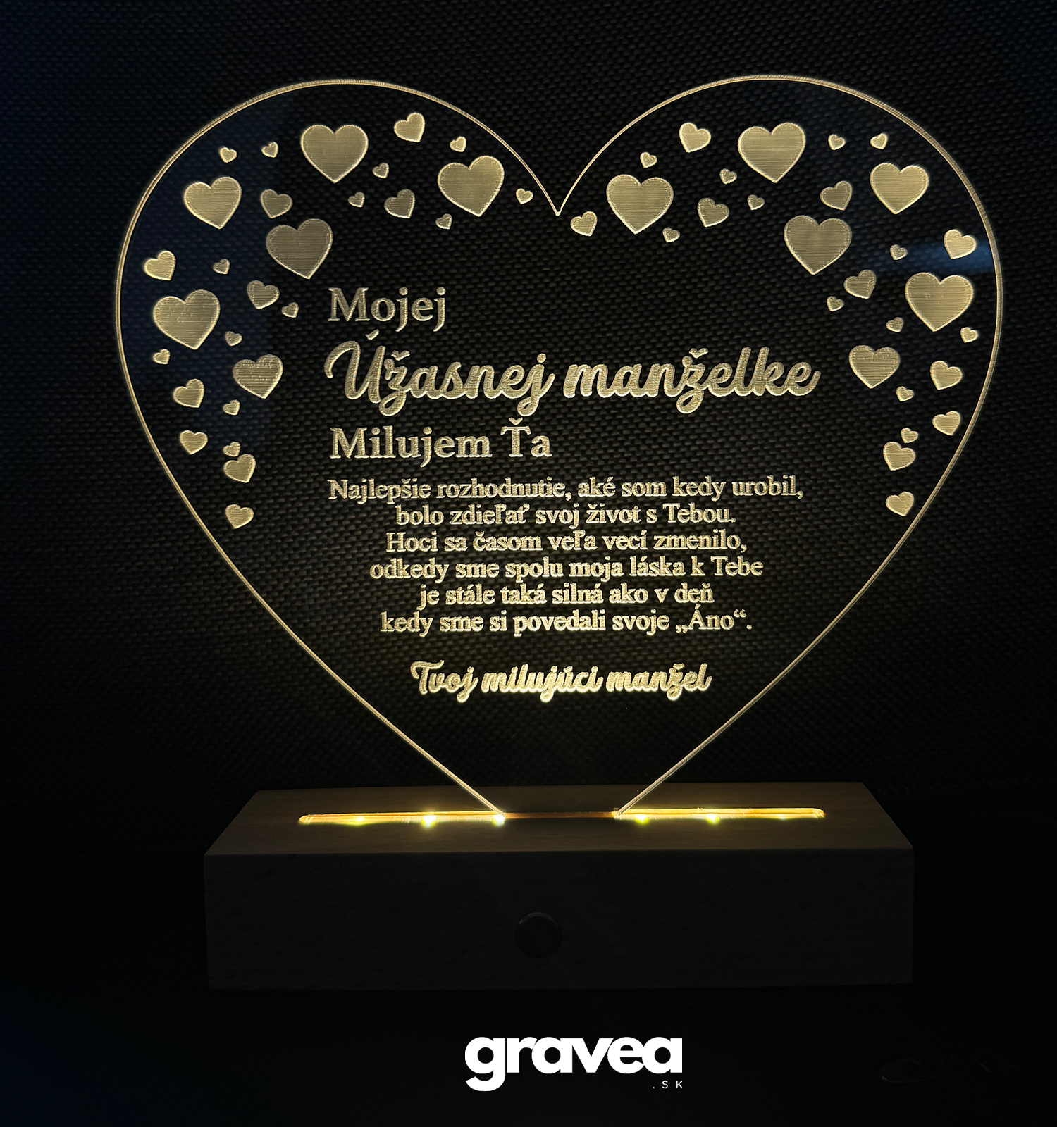 Gravírovaná LED lampa pre úžasnú manželku PODSTAVEC: Teplá biela s diaľkovým ovládaním nabíjateľný + USB kábel