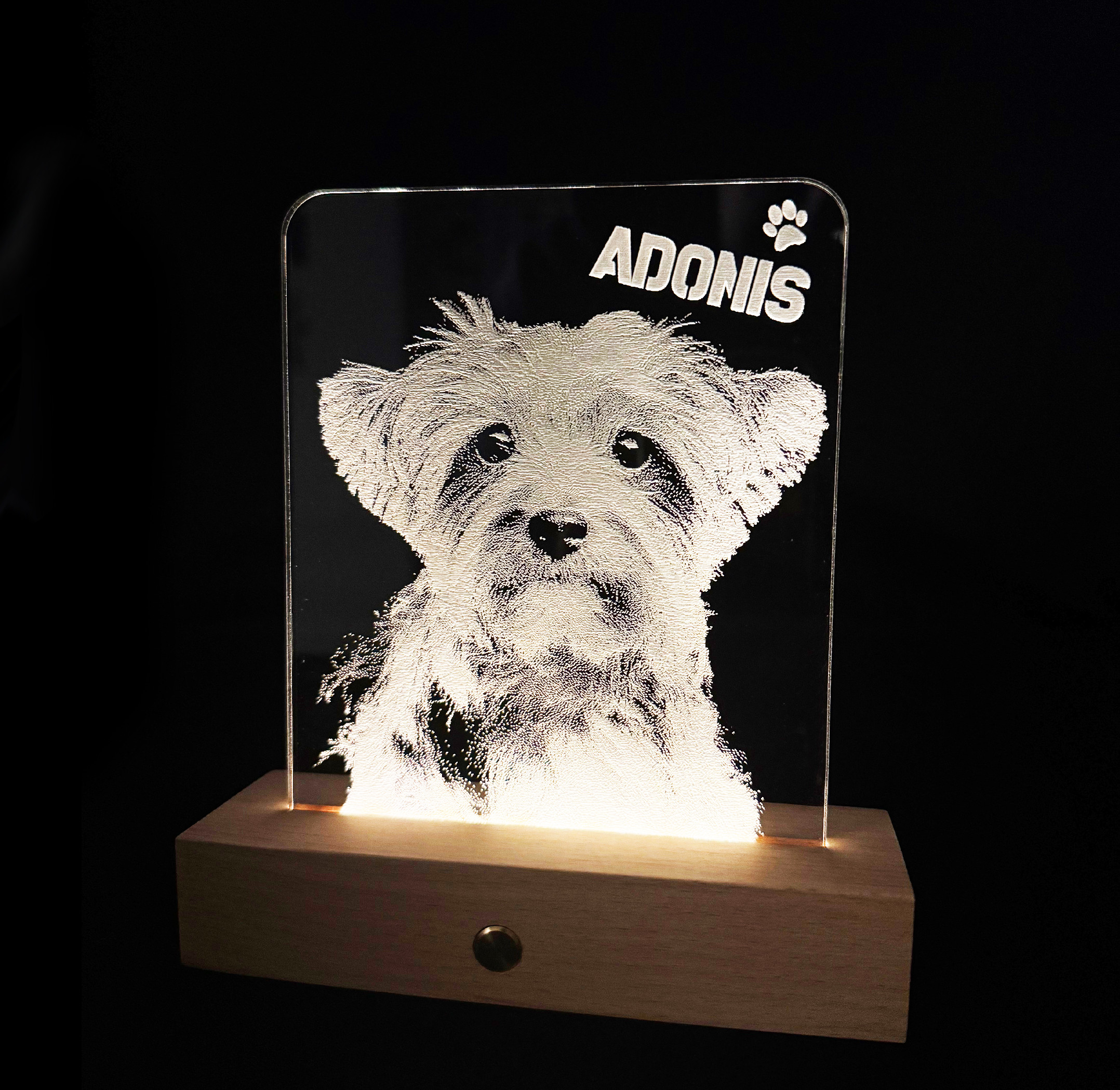 Gravírovaná led lampa s fotkou  a LED podsvietením PODSTAVEC: Teplá biela s diaľkovým ovládaním nabíjateľný + USB kábel