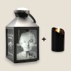 Gravírovaný lampáš s fotografiou - Malý s čírym sklom + LED Sviečka ZADARMO