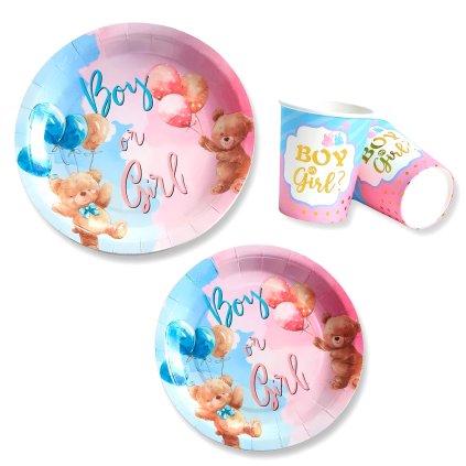 gender reveal sada jednorazoveho nadobi