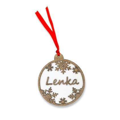 Drevena vanocni dekorace vlocka hneda jmeno
