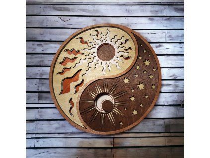dreveny obraz yin yang dekorace
