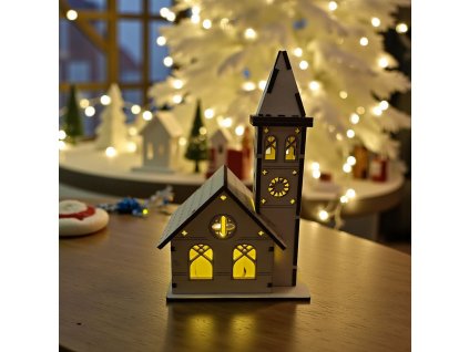 svítící vánoční kostelík