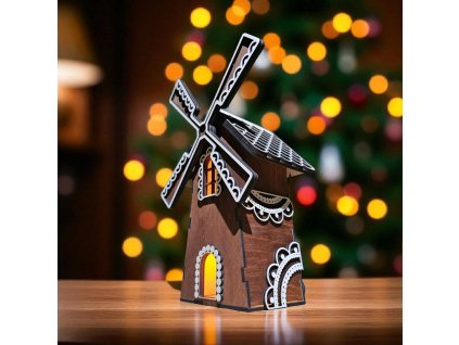 Dřevěná dekorace mlýn s osvětlením