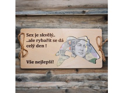 Dřevěná obálka na peníze dárek pro rybáře