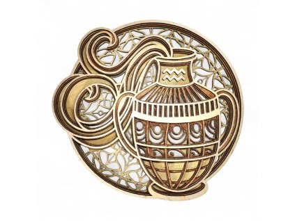 Vrstvený dřevěný obraz znamení Vodnář s prostorovým 3D efektem Gravilan