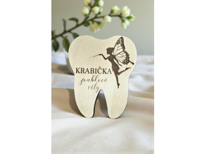 Dřevěná krabička na dětské mléčné zoubky s vílou