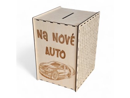 dřevěná škrtací pokladnička na nové auto