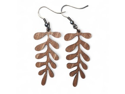 dřevěné náušnice motiv kapradí