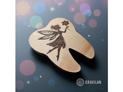 Dřevěná krabička na mléčné zoubky Gravilan – motiv víly 8